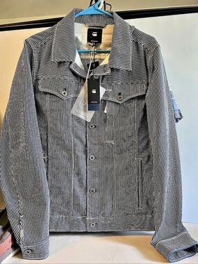 G-Star Striped Jean Jacket in Blue & White NWT